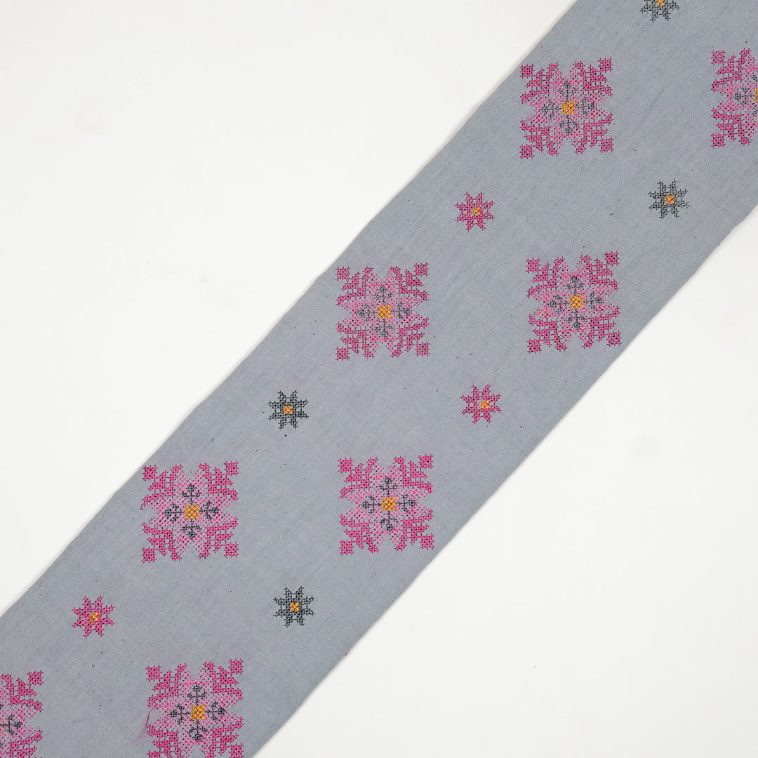 Nilaya Buta Buti Mixture on Light/Mauve Cotton Linen Embroidered Fabric