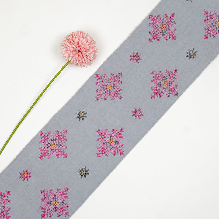 Nilaya Buta Buti Mixture on Light/Mauve Cotton Linen Embroidered Fabric