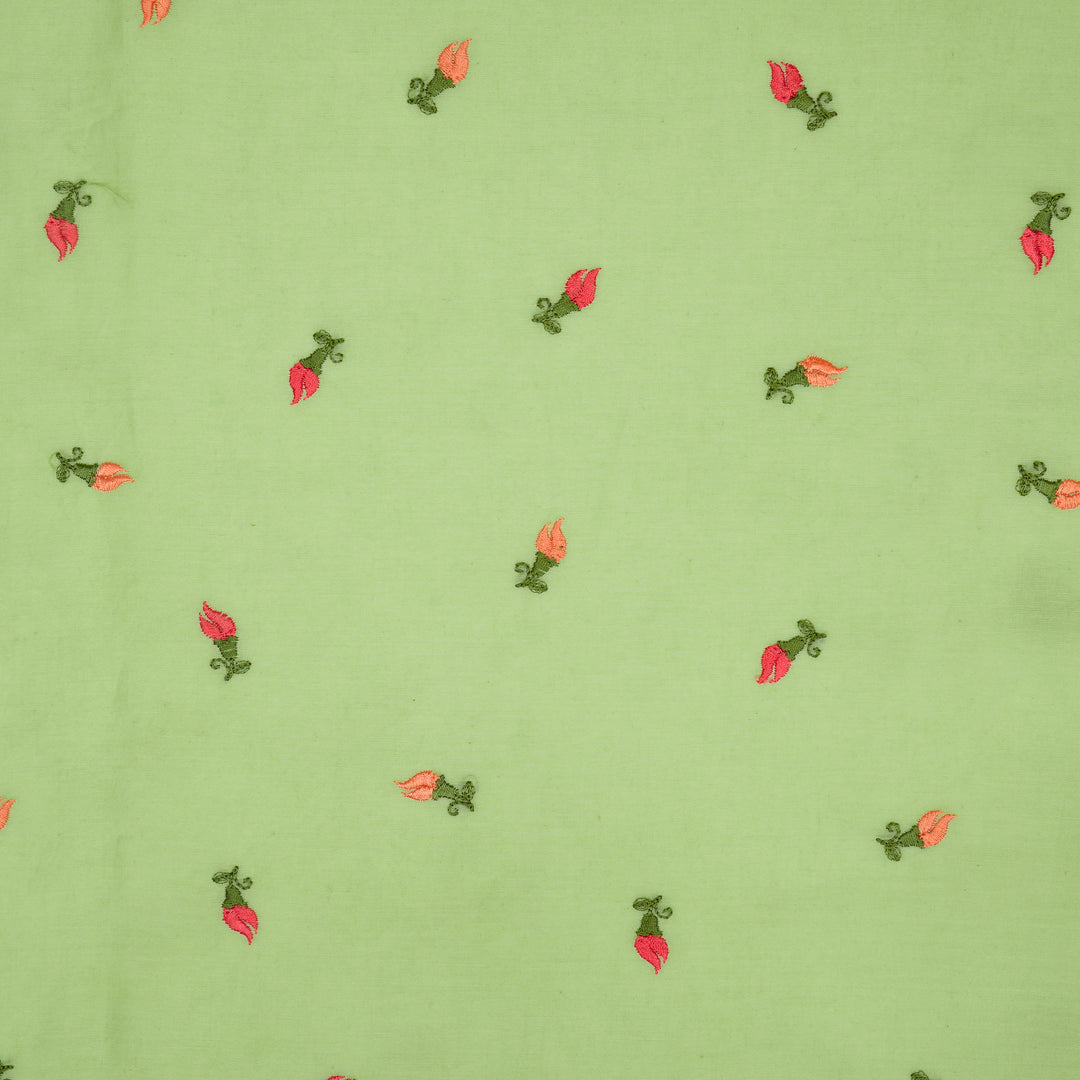 Aria Small Buti on Sea Green Malmal Embroidered Fabric