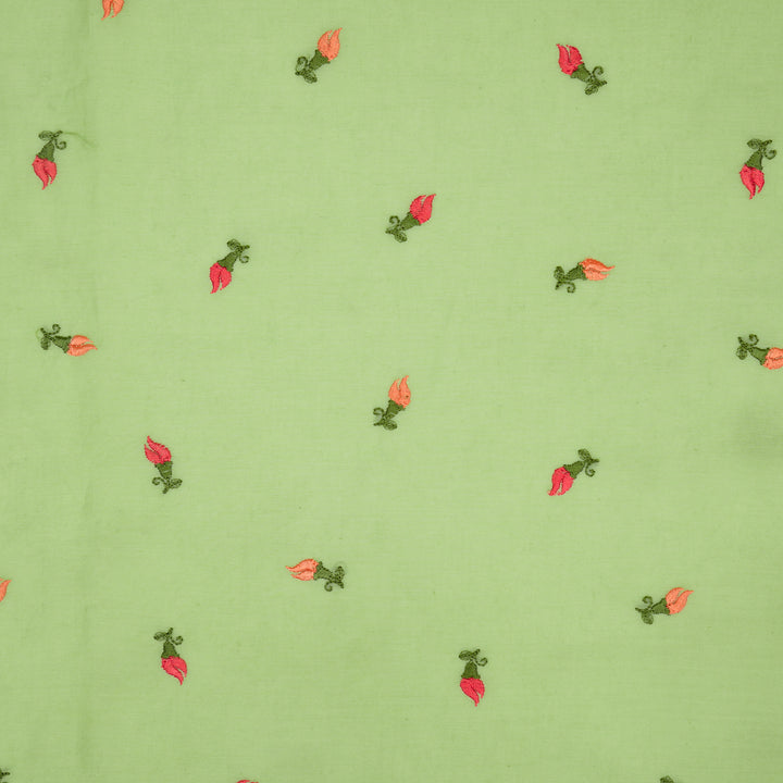 Aria Small Buti on Sea Green Malmal Embroidered Fabric