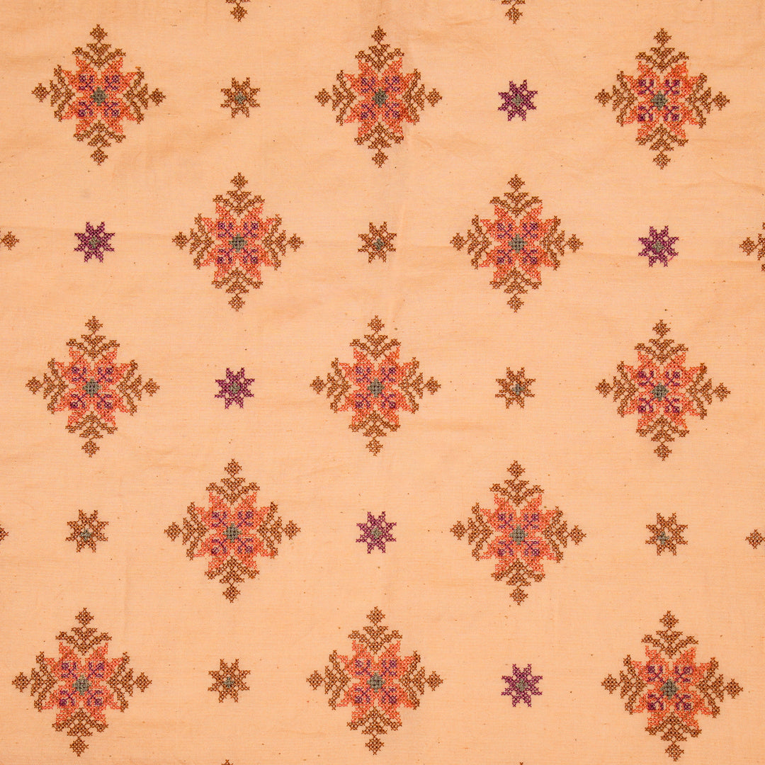 Nilaya Buta Buti Mixture on Peach Cotton Linen Embroidered Fabric