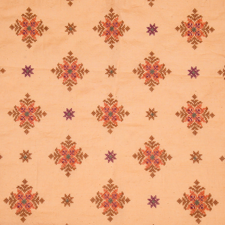 Nilaya Buta Buti Mixture on Peach Cotton Linen Embroidered Fabric