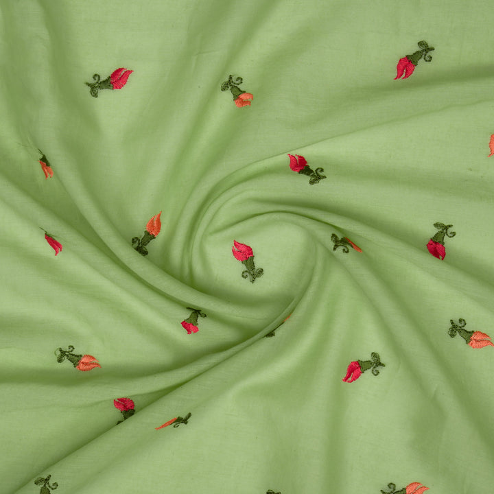 Aria Small Buti on Sea Green Malmal Embroidered Fabric