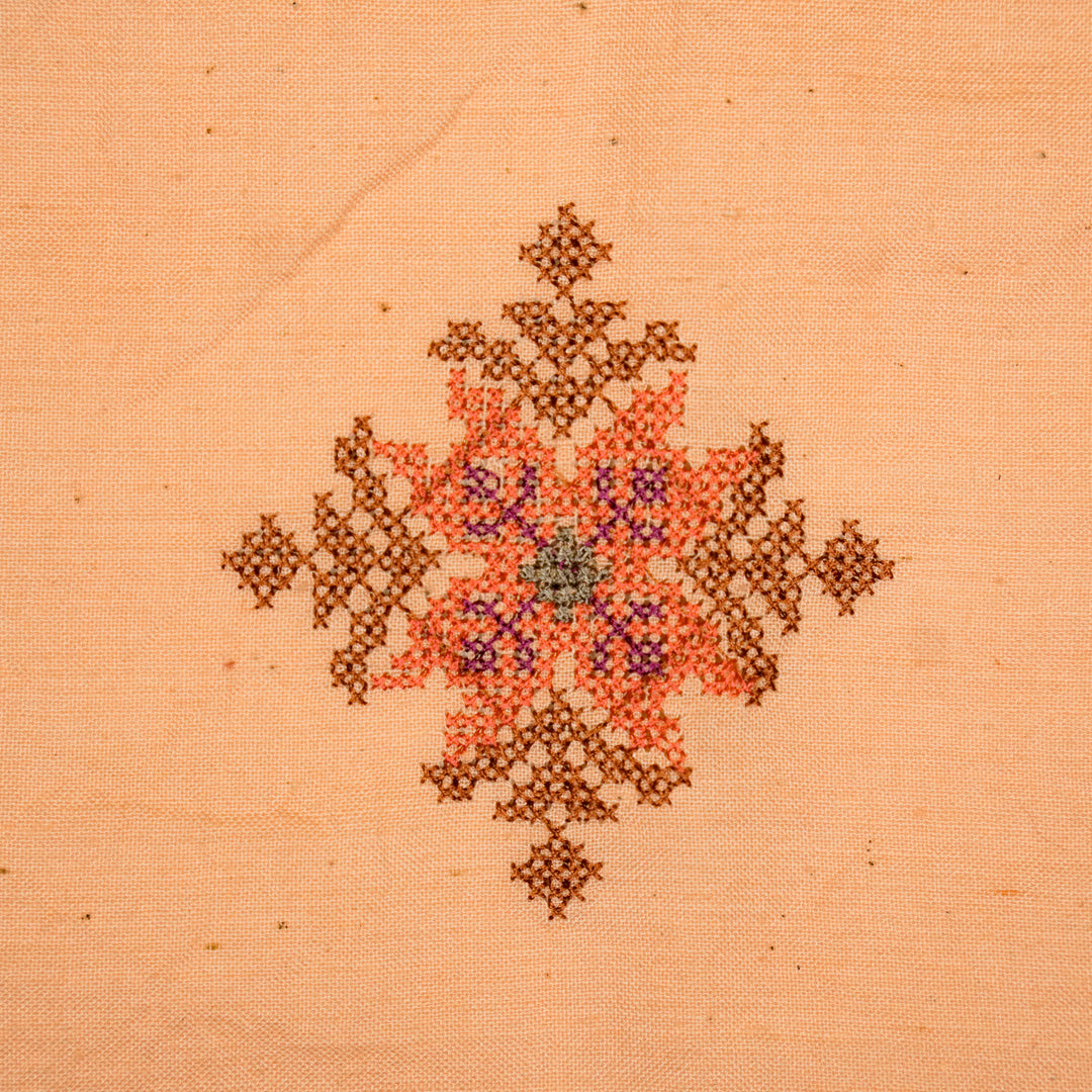 Nilaya Buta Buti Mixture on Peach Cotton Linen Embroidered Fabric