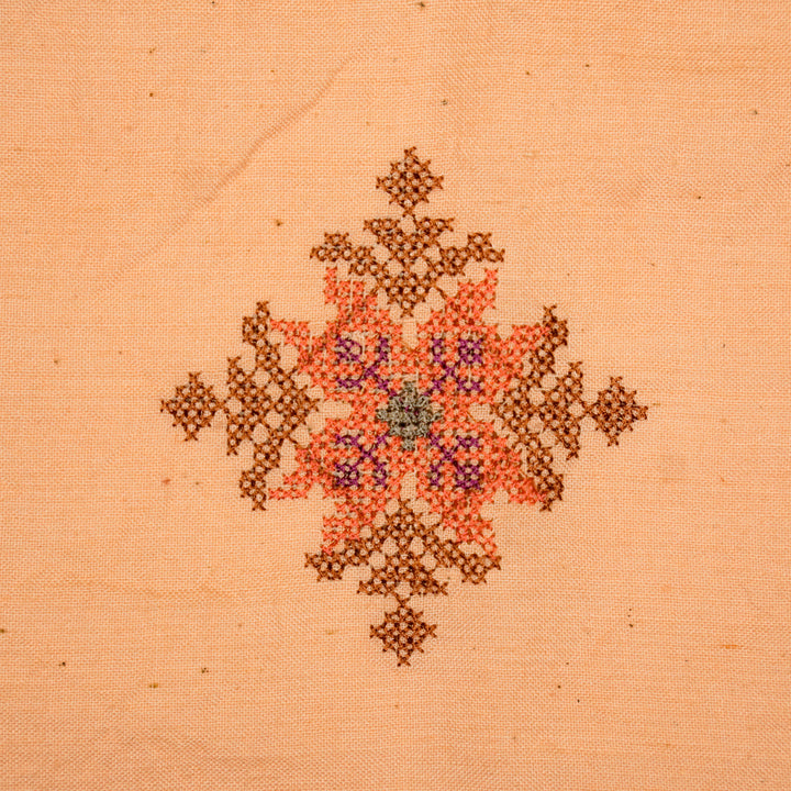 Nilaya Buta Buti Mixture on Peach Cotton Linen Embroidered Fabric