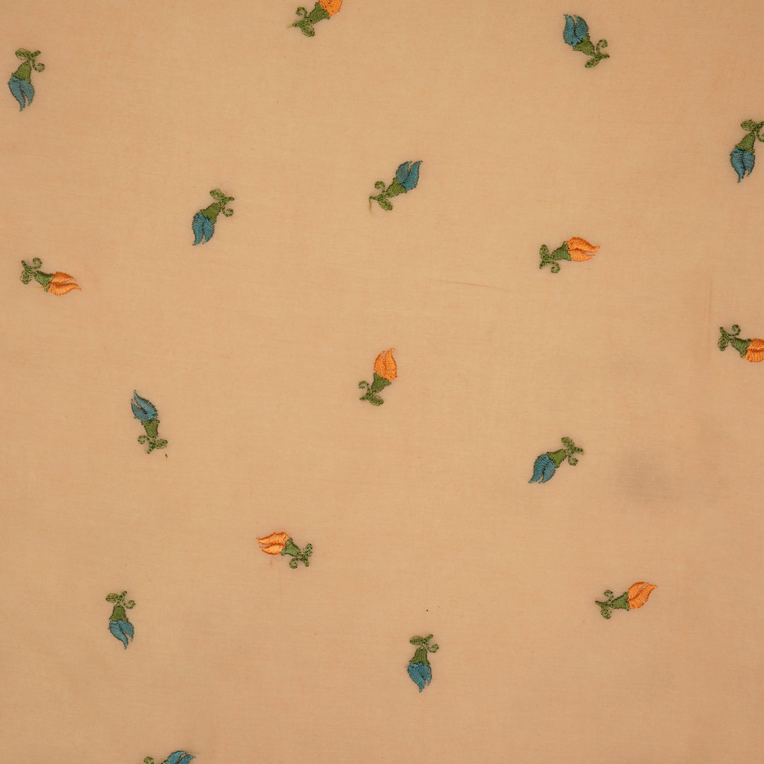 Aria Small Buti on Peach Malmal Embroidered Fabric