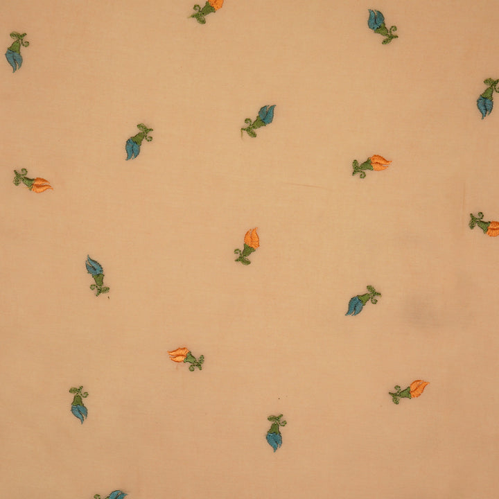 Aria Small Buti on Peach Malmal Embroidered Fabric