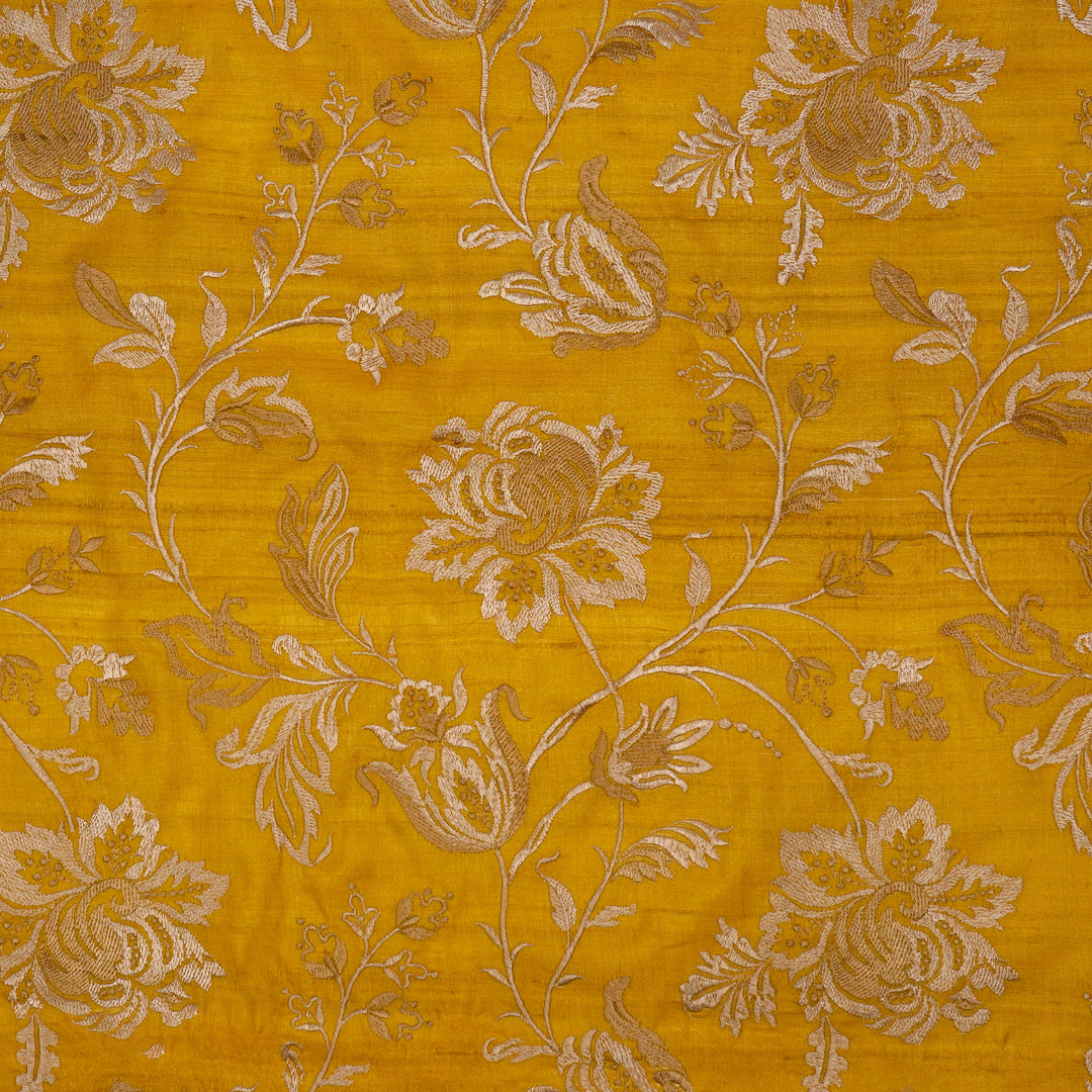 Mumtaz Jaal On Gold Tussar Silk Embroidered Fabric