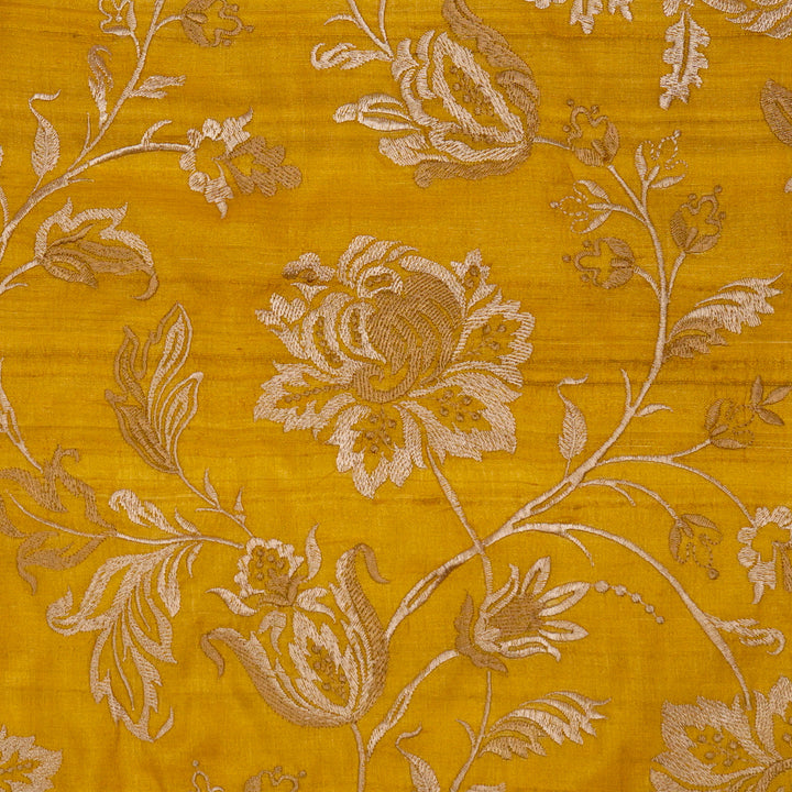 Mumtaz Jaal On Gold Tussar Silk Embroidered Fabric