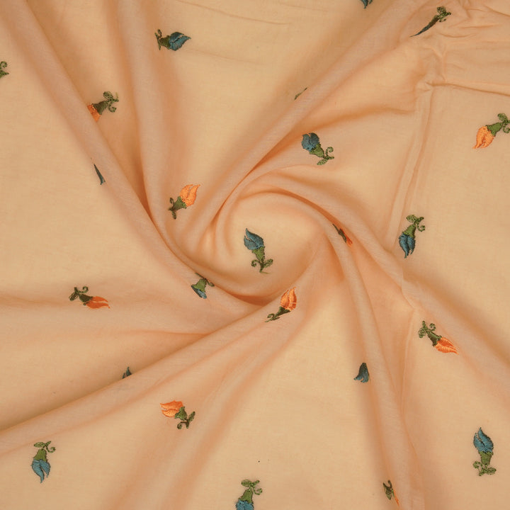 Aria Small Buti on Peach Malmal Embroidered Fabric
