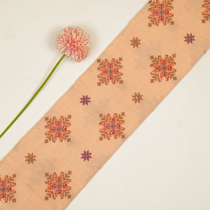 Nilaya Buta Buti Mixture on Peach Cotton Linen Embroidered Fabric