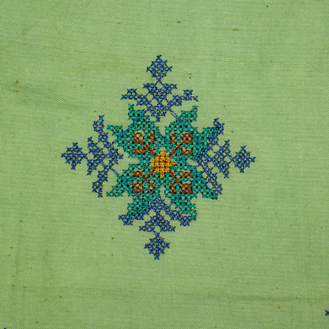 Nilaya Buta Buti Mixture on Sea Green Cotton Linen Embroidered Fabric