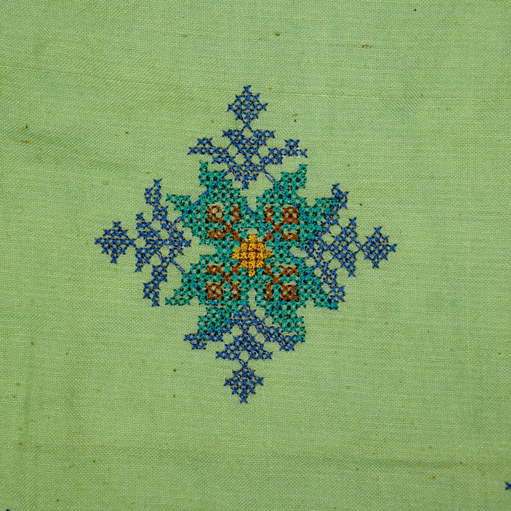 Nilaya Buta Buti Mixture on Sea Green Cotton Linen Embroidered Fabric