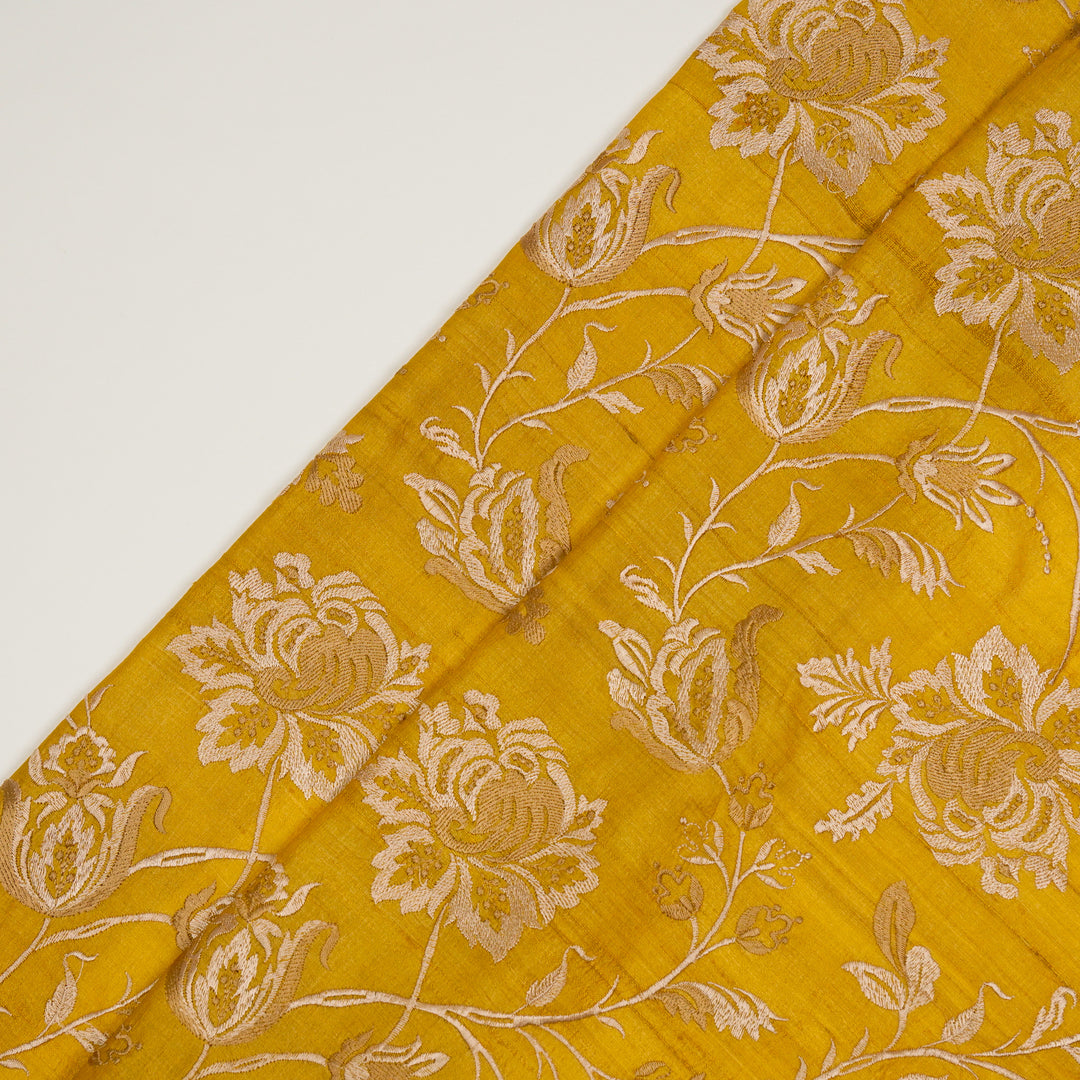 Mumtaz Jaal On Gold Tussar Silk Embroidered Fabric