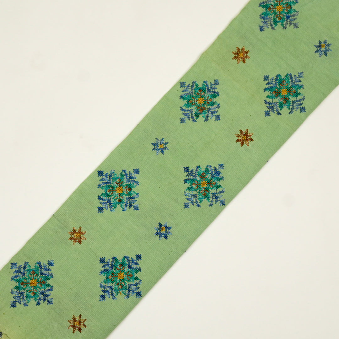 Nilaya Buta Buti Mixture on Sea Green Cotton Linen Embroidered Fabric