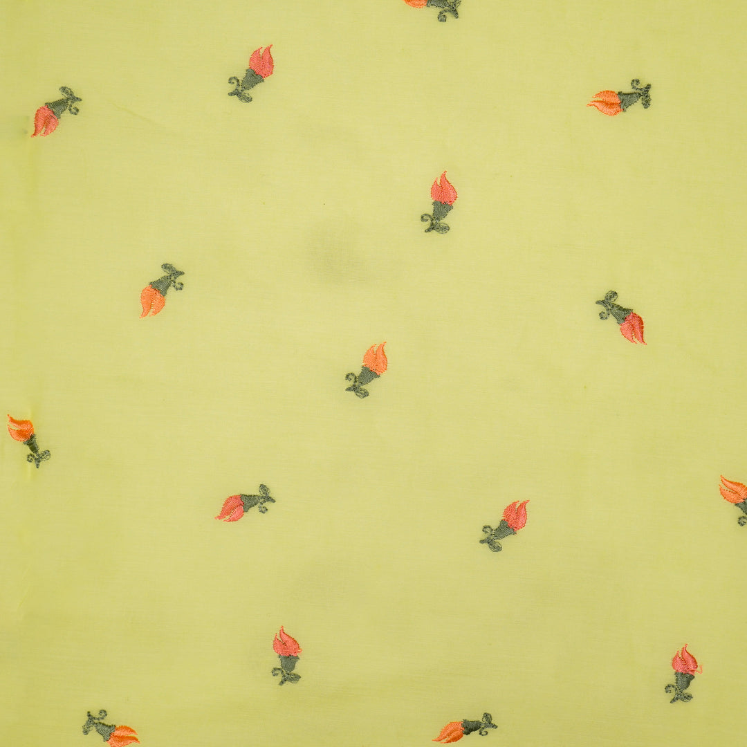 Aria Small Buti on Lemon Malmal Embroidered Fabric
