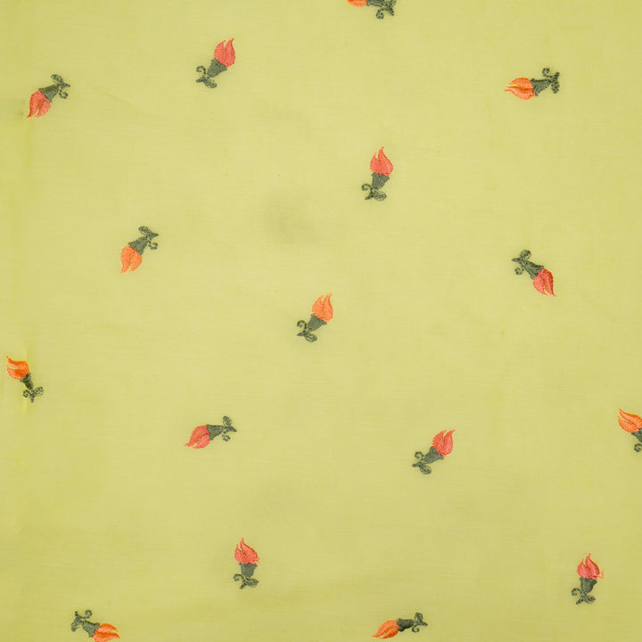 Aria Small Buti on Lemon Malmal Embroidered Fabric