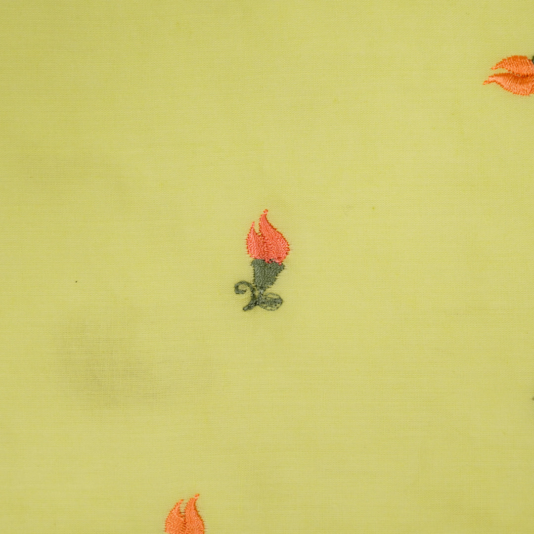 Aria Small Buti on Lemon Malmal Embroidered Fabric