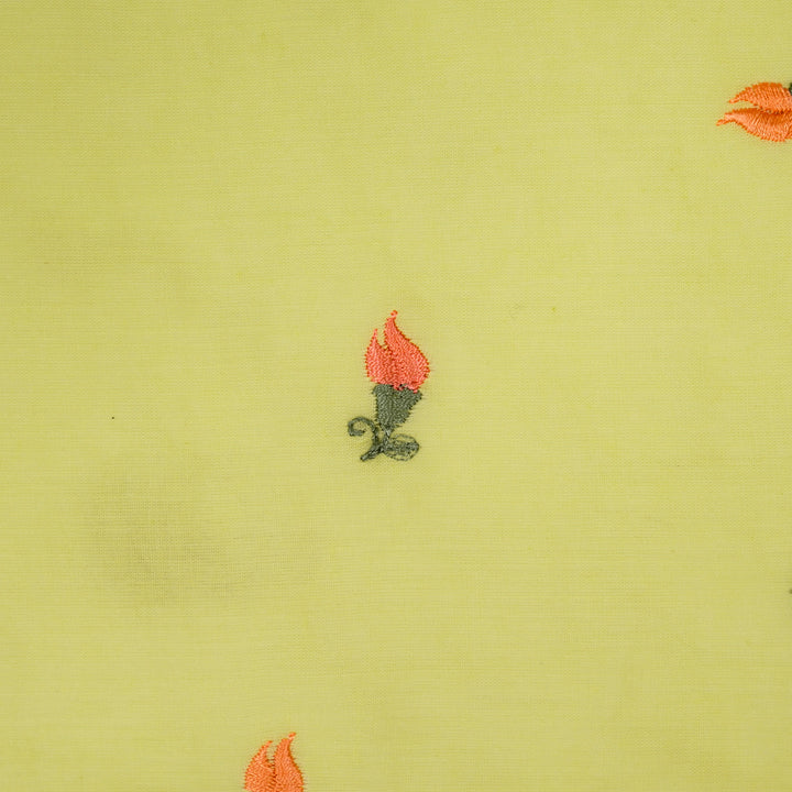 Aria Small Buti on Lemon Malmal Embroidered Fabric