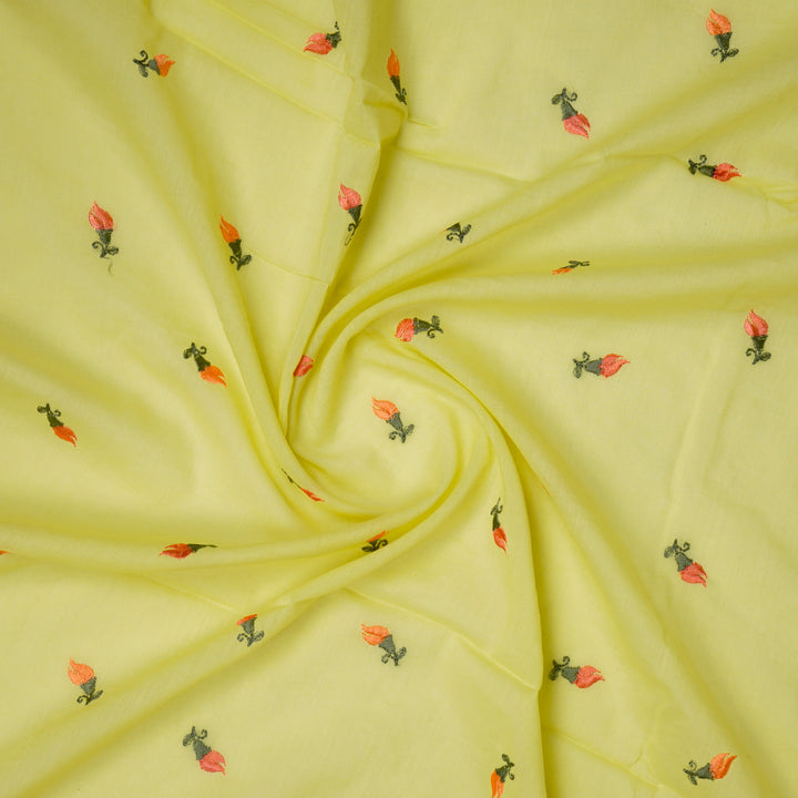 Aria Small Buti on Lemon Malmal Embroidered Fabric