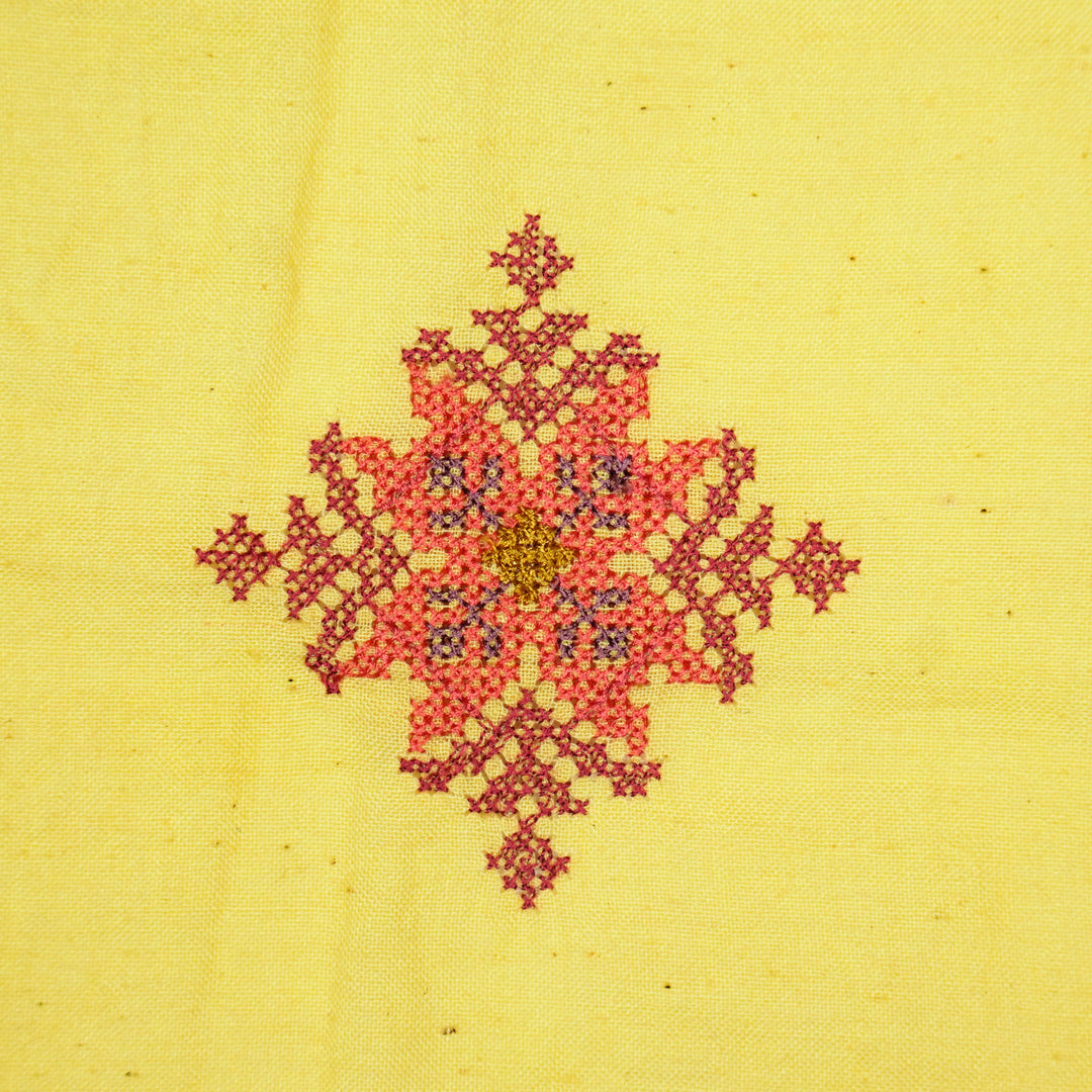 Nilaya Buta Buti Mixture on Yellow Cotton Linen Embroidered Fabric