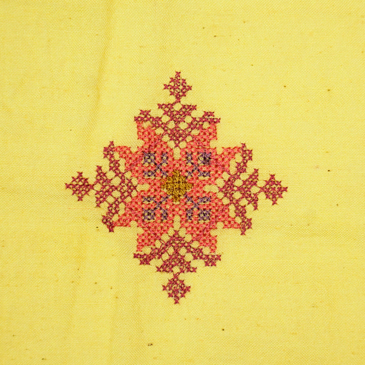 Nilaya Buta Buti Mixture on Yellow Cotton Linen Embroidered Fabric