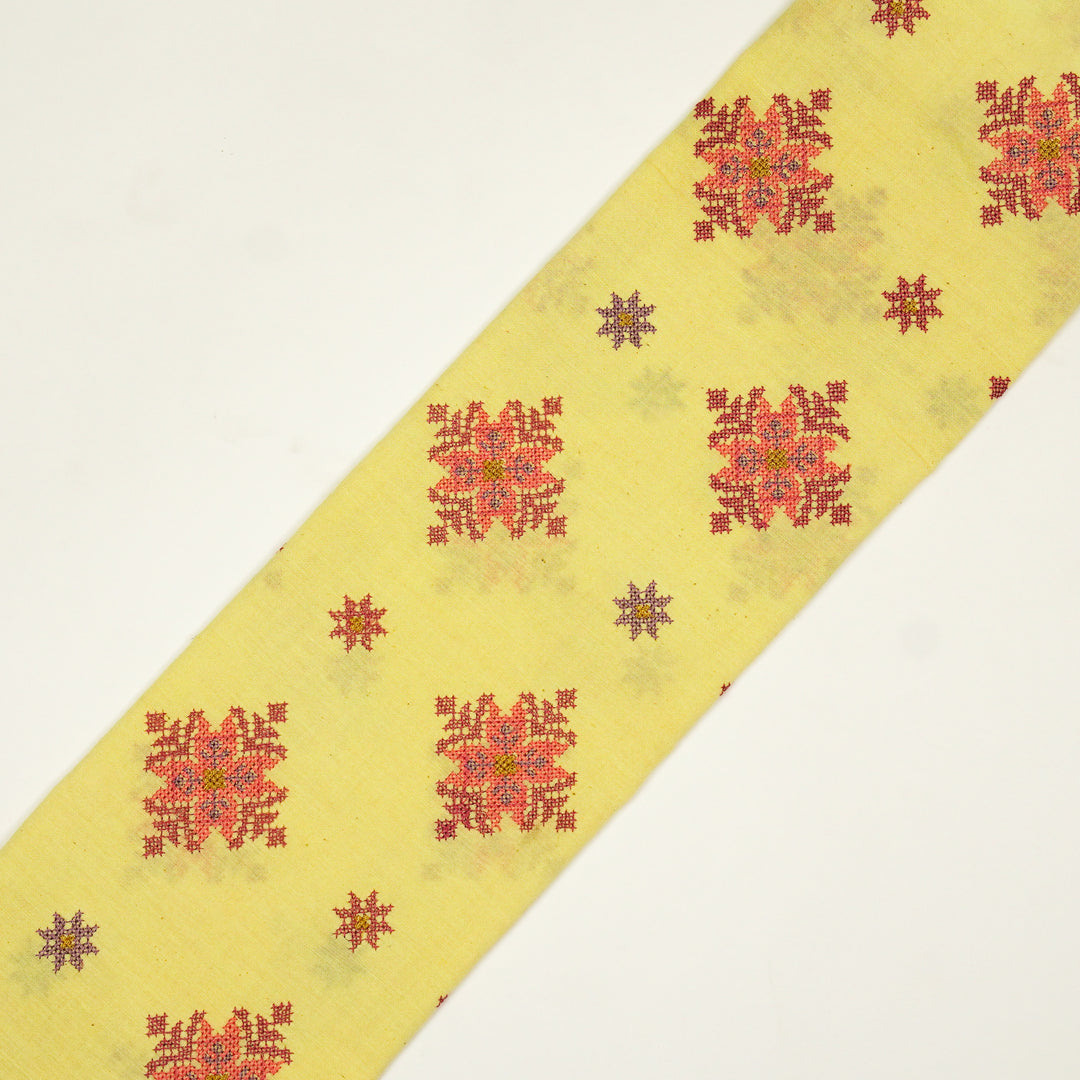 Nilaya Buta Buti Mixture on Yellow Cotton Linen Embroidered Fabric