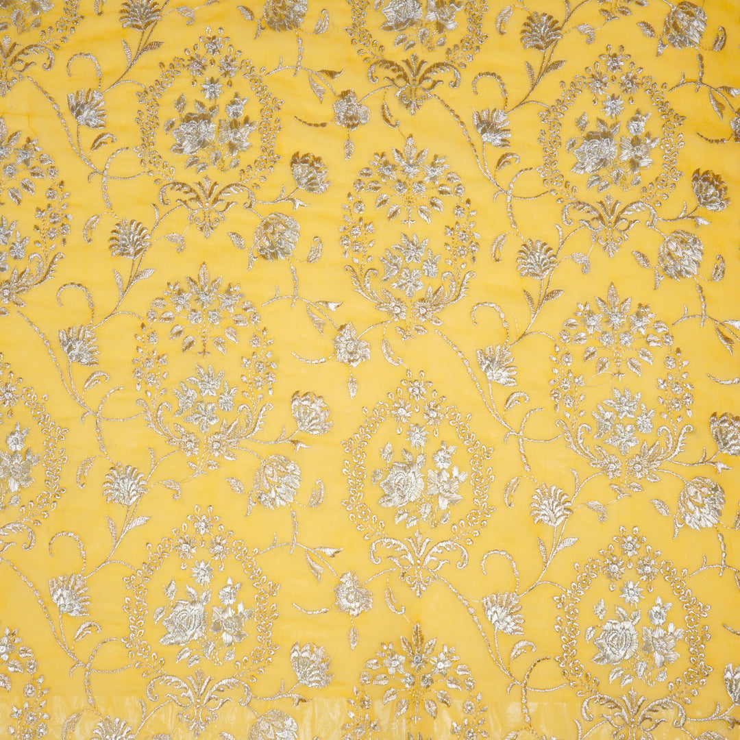 Oishi Jaal on Gold Georgette Embroidered Fabric