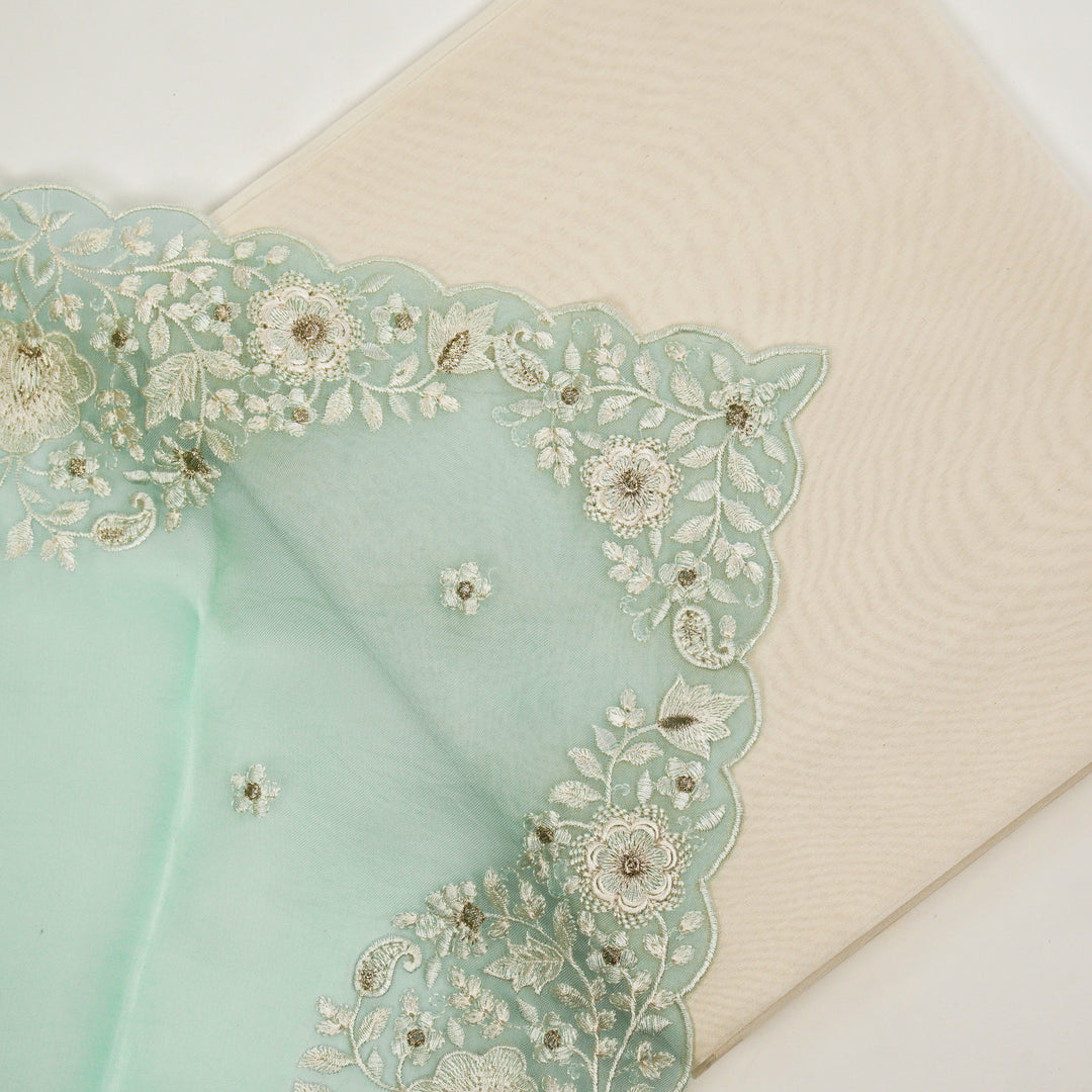 Vrinda Embroidered Saree on Turquoise Pure Silk Organza