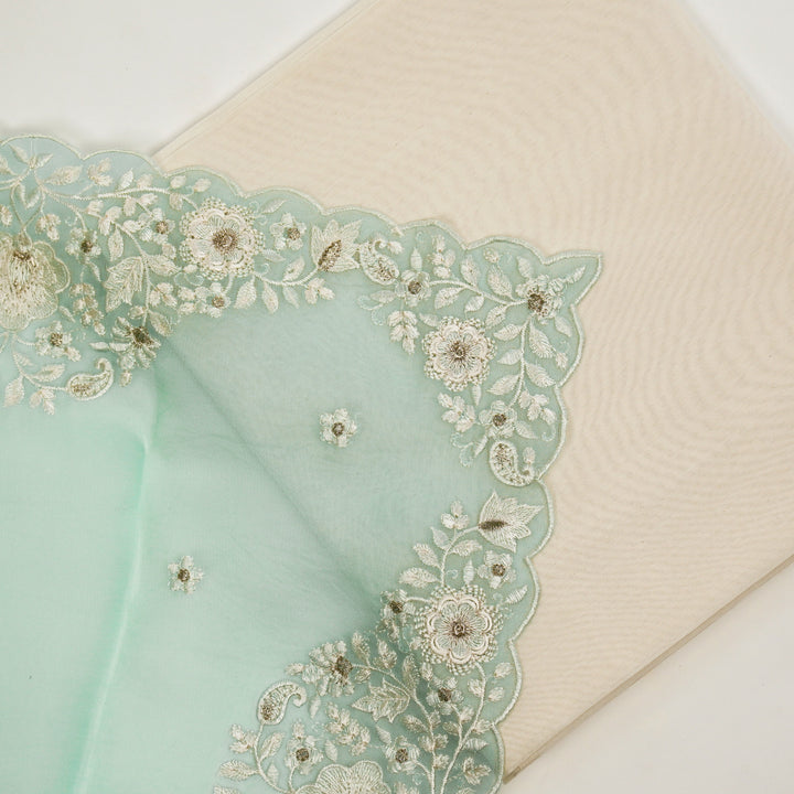 Vrinda Embroidered Saree on Turquoise Pure Silk Organza