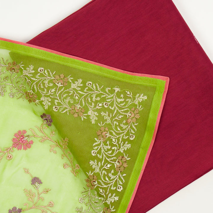 Mayila Embroidered Saree on Parrot Green Pure Silk Georgette