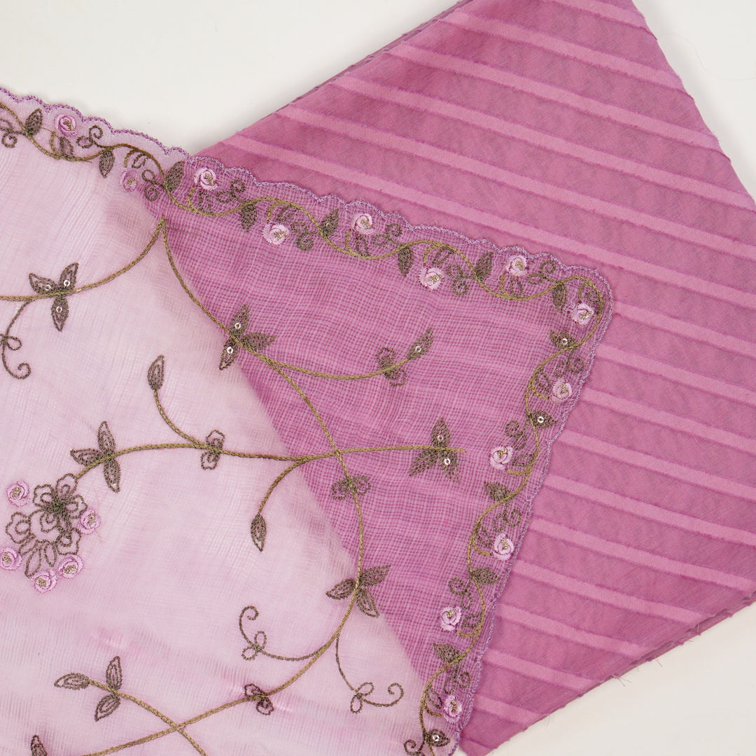 Nituna Embroidered Saree on Lilac Silk Kota