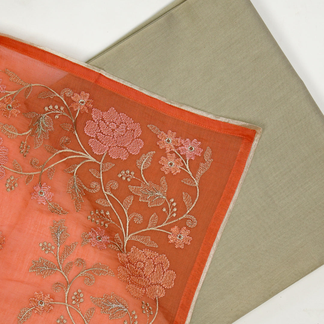 Tanoora Embroidered Saree on Rust Cotton Silk