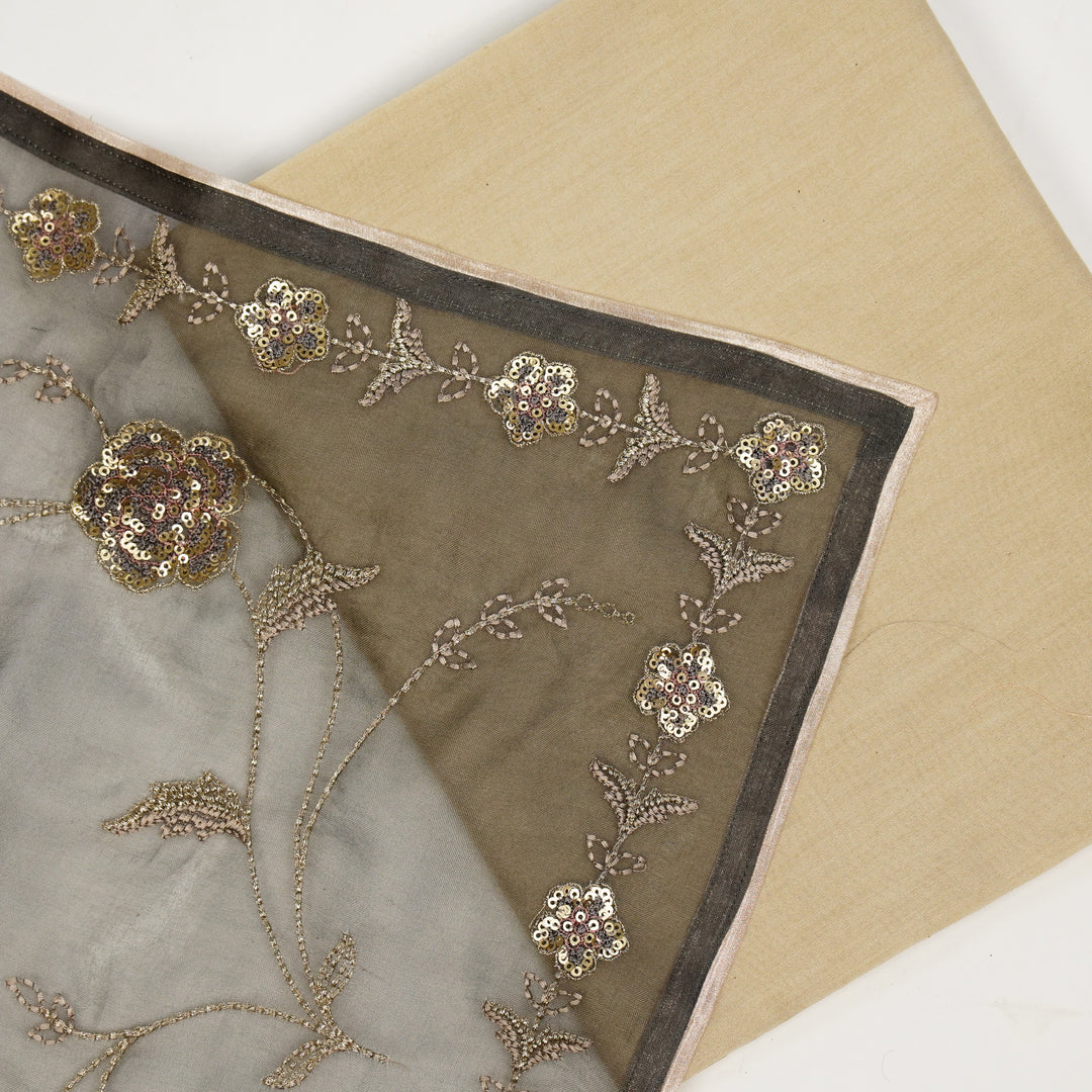 Revaya Embroidered Saree on Charcoal Pure Silk Organza