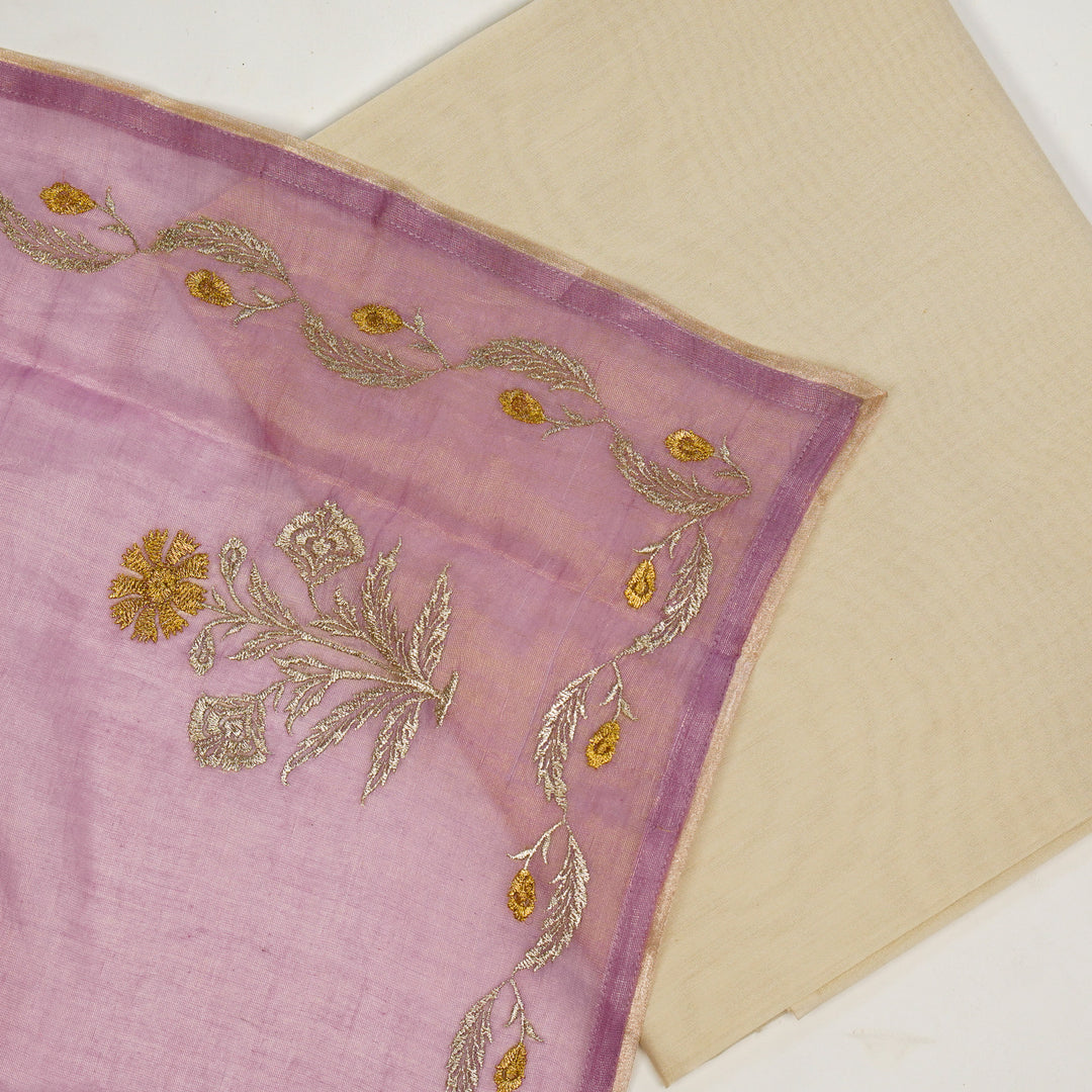 Vikruti Embroidered Saree on Lilac Cotton Tissue