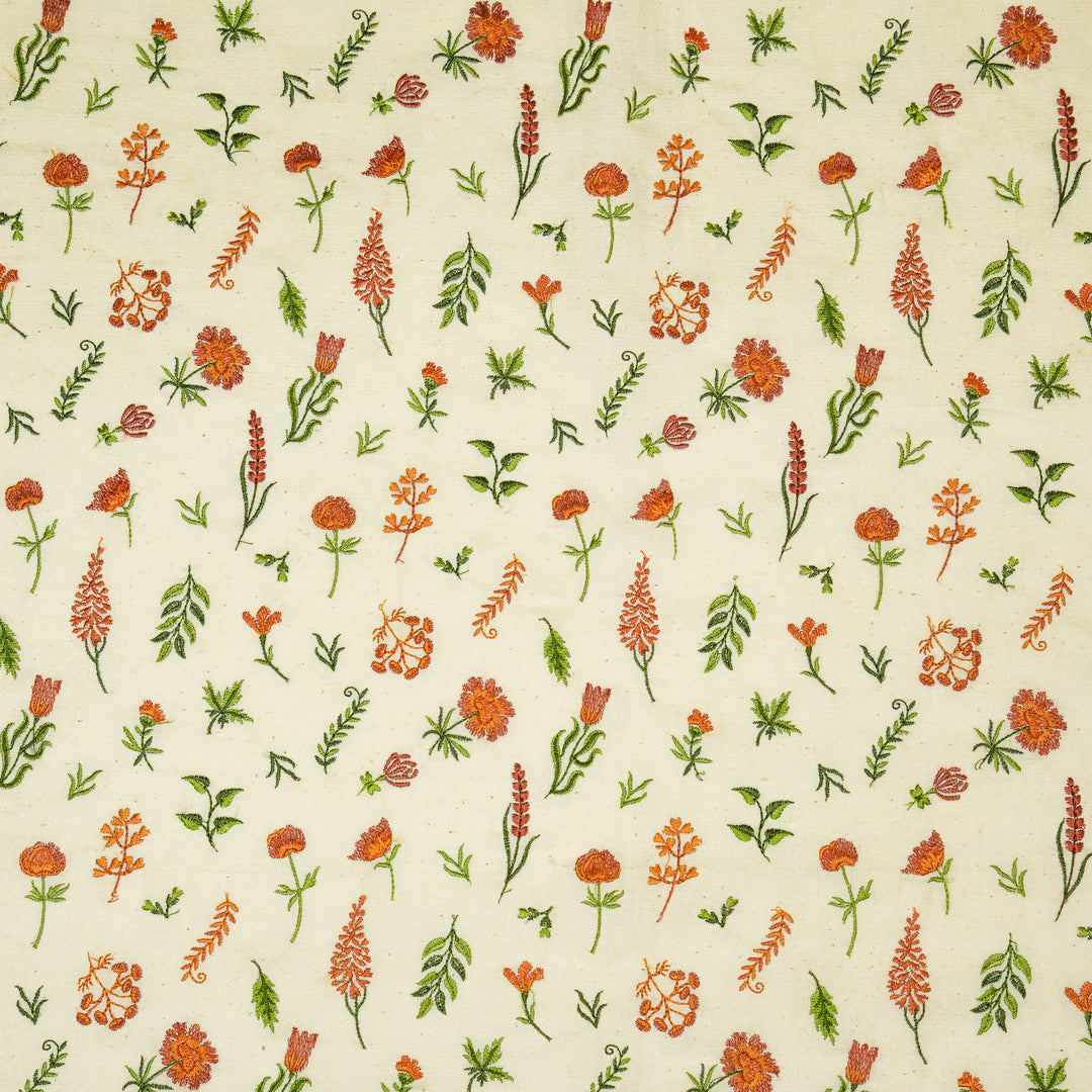 Grishma Buta Buti Mixture on Cream Cotton Linen Embroidered Fabric