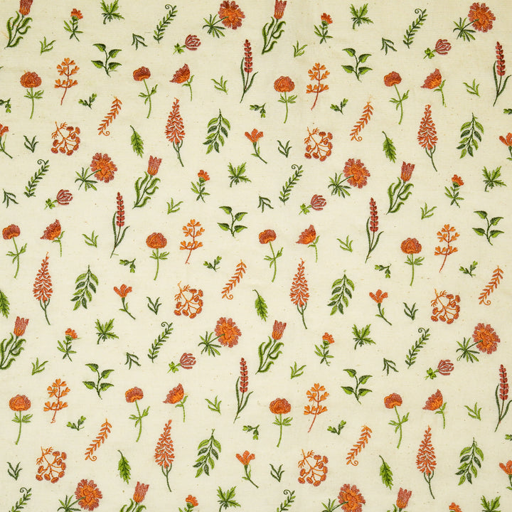 Grishma Buta Buti Mixture on Cream Cotton Linen Embroidered Fabric