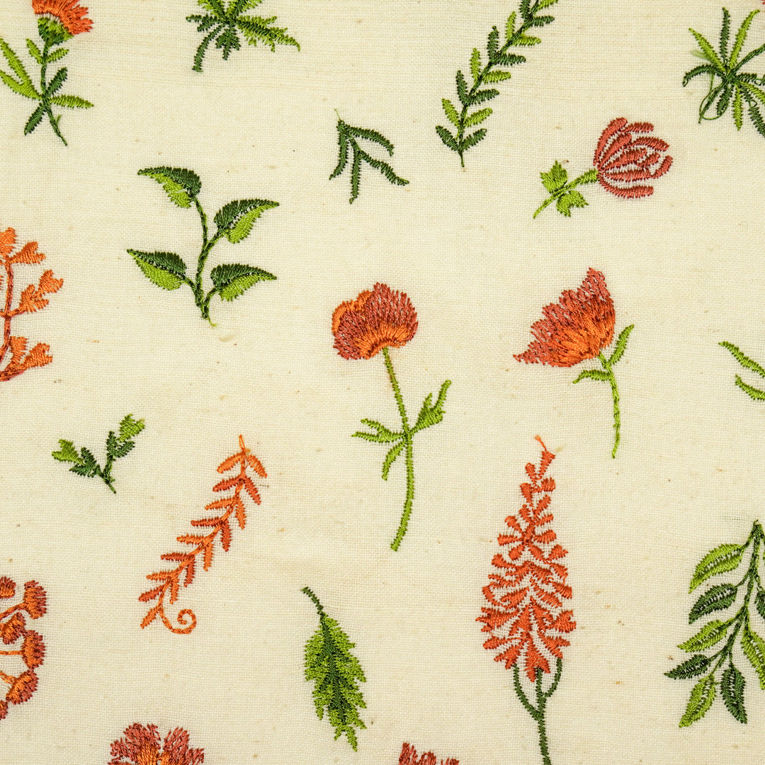 Grishma Buta Buti Mixture on Cream Cotton Linen Embroidered Fabric