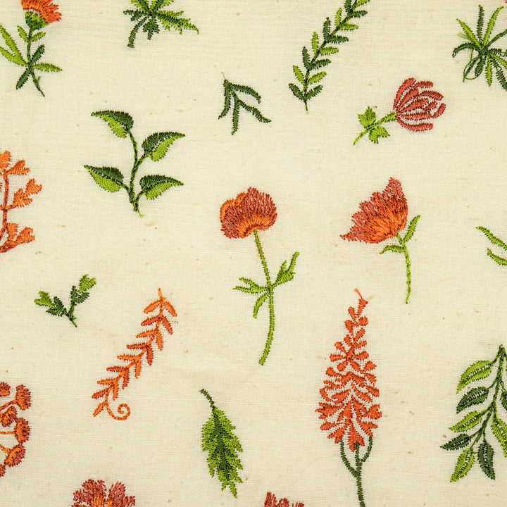 Grishma Buta Buti Mixture on Cream Cotton Linen Embroidered Fabric