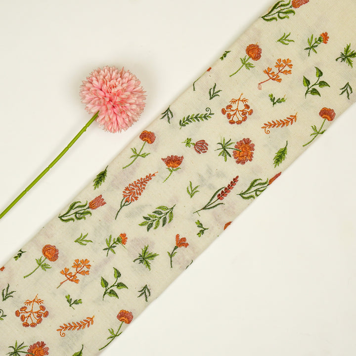 Grishma Buta Buti Mixture on Cream Cotton Linen Embroidered Fabric