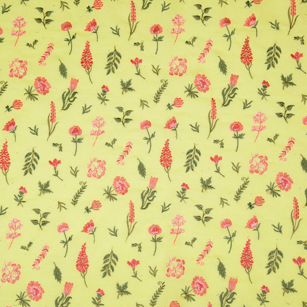Grishma Buta Buti Mixture on Yellow Cotton Linen Embroidered Fabric