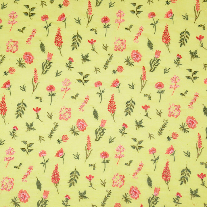 Grishma Buta Buti Mixture on Yellow Cotton Linen Embroidered Fabric