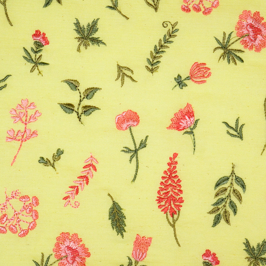 Grishma Buta Buti Mixture on Yellow Cotton Linen Embroidered Fabric
