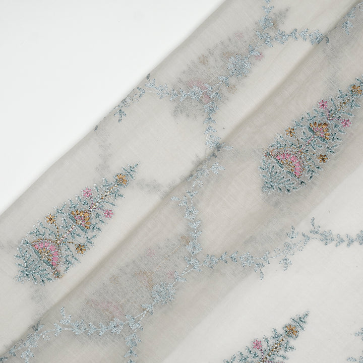 Ecru Cotton Silk Aaboli Jaal Embroidered Fabric
