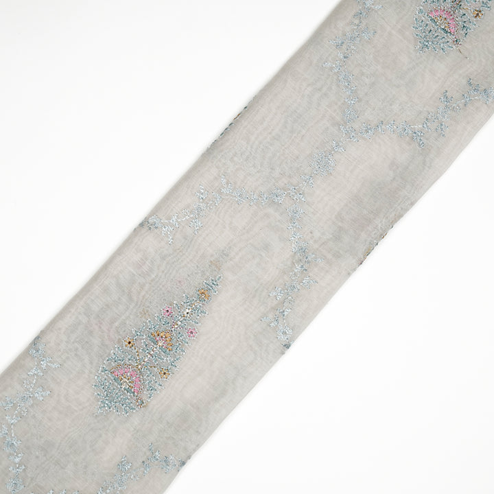 Ecru Cotton Silk Aaboli Jaal Embroidered Fabric