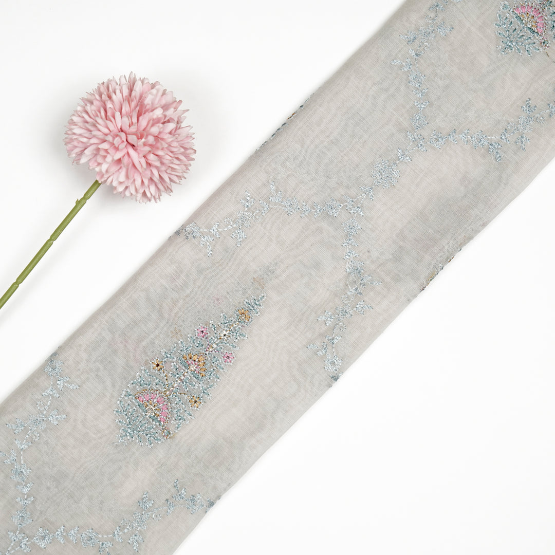 Ecru Cotton Silk Aaboli Jaal Embroidered Fabric