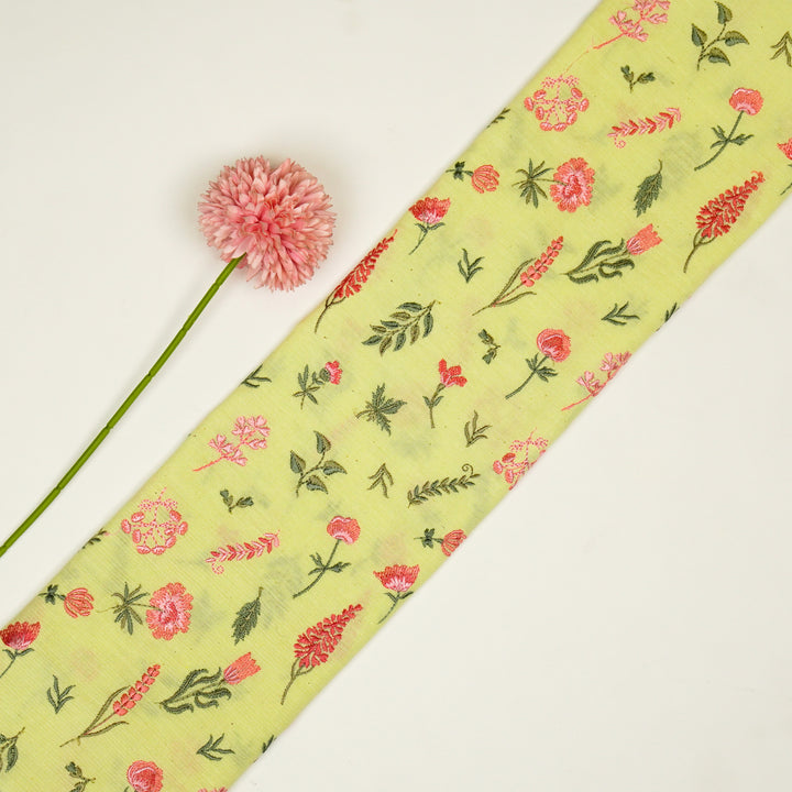 Grishma Buta Buti Mixture on Yellow Cotton Linen Embroidered Fabric