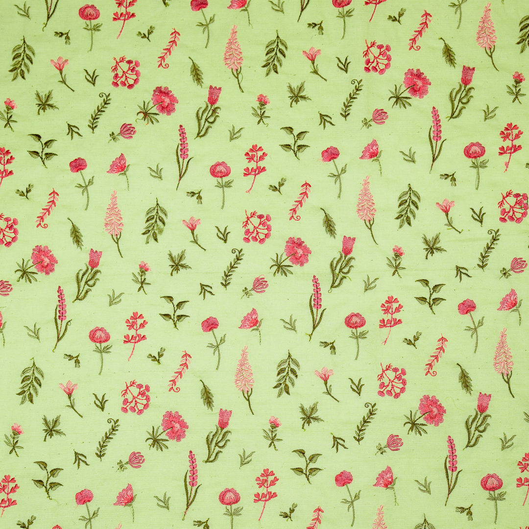 Grishma Buta Buti Mixture on Pista Cotton Linen Embroidered Fabric