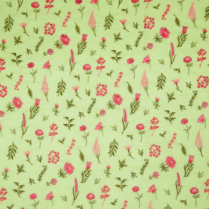 Grishma Buta Buti Mixture on Pista Cotton Linen Embroidered Fabric