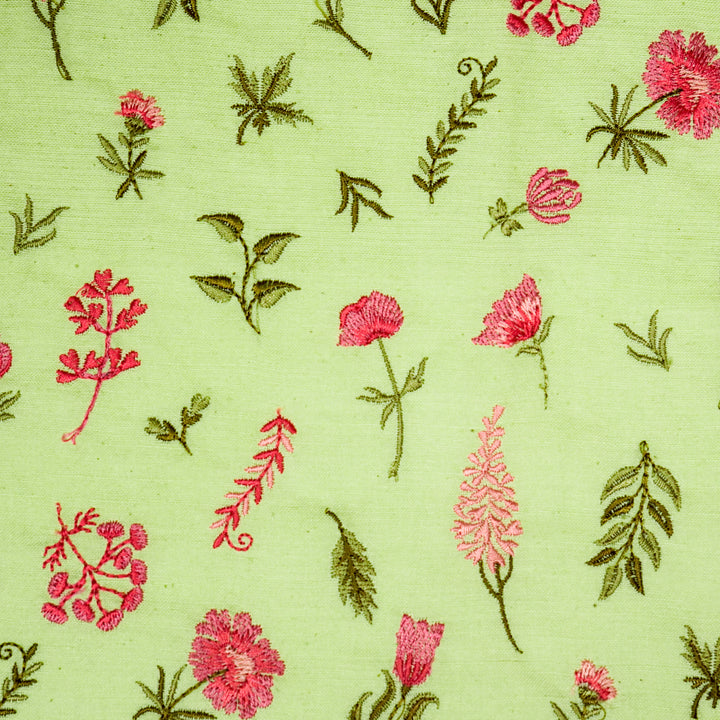 Grishma Buta Buti Mixture on Pista Cotton Linen Embroidered Fabric